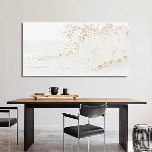 Canvas Wall Art Decor Modern Wall Art Pictures for Living Room Canvas Art Wall Decor Modern White Wall Art Prints Silent Waves Large White Artwork for Walls Bedroom Office Kitchen Wall Decor 24" X 48"
