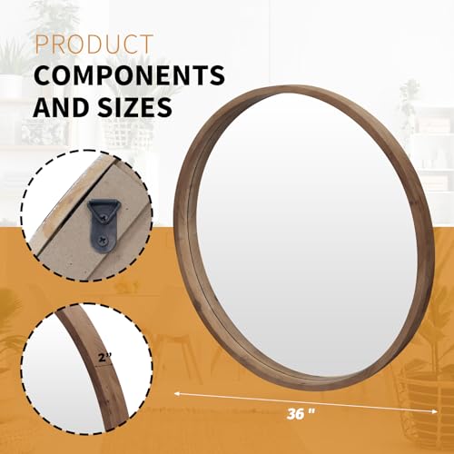 36" Round Wood Mirror
