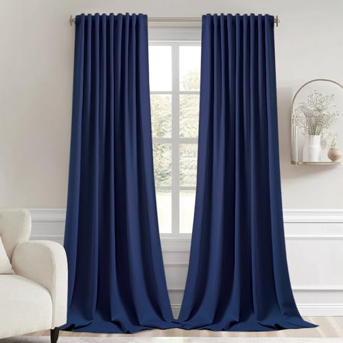 Navy Blue Back Tab Blackout Curtains 52x102 Inch Long 2 Panels Set (2 Count)