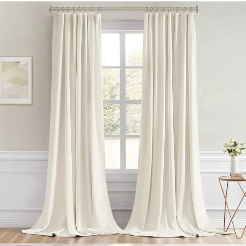Beige White Back Tab Blackout Curtains 52x120 Inch Long 2 Panels Set (2 Count)