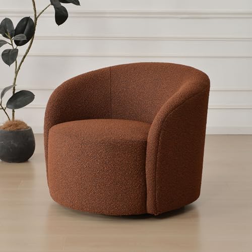 34" W Mid Century Modern Boucle Swivel Barrel Chair
