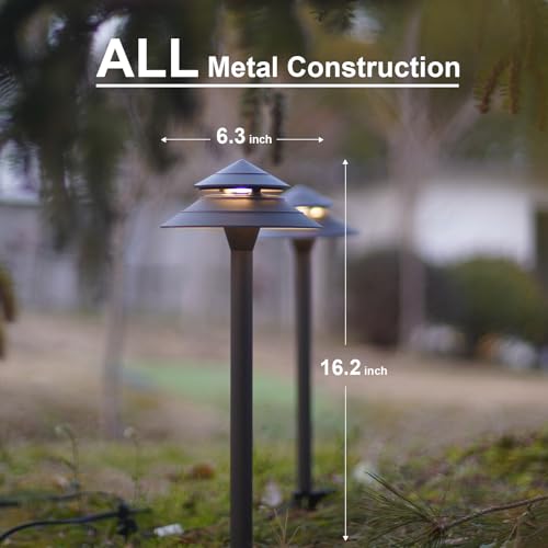 Pathway Lights 3W LED 2PK Outdoor Low Voltage Landscape Lighting 180 Lumen Hardwired 2 Tier Pagoda Path Lights 3000K Warm White Metal 12V Electric Sidewalk Walkway Light with Connectors (2 Count)
