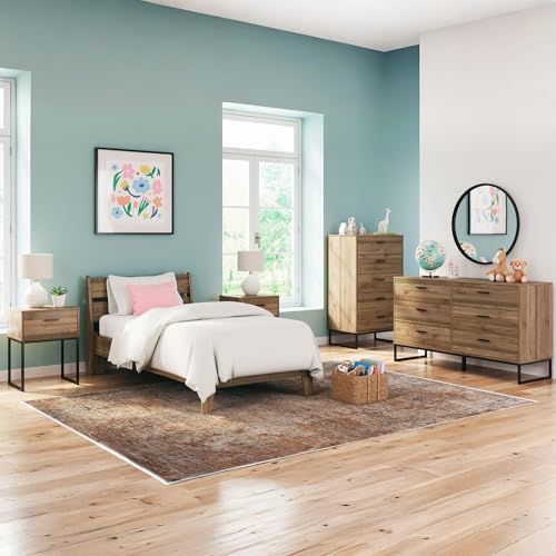 Deanlow Mid Century Modern Twin Platform Bed with Metal Slats