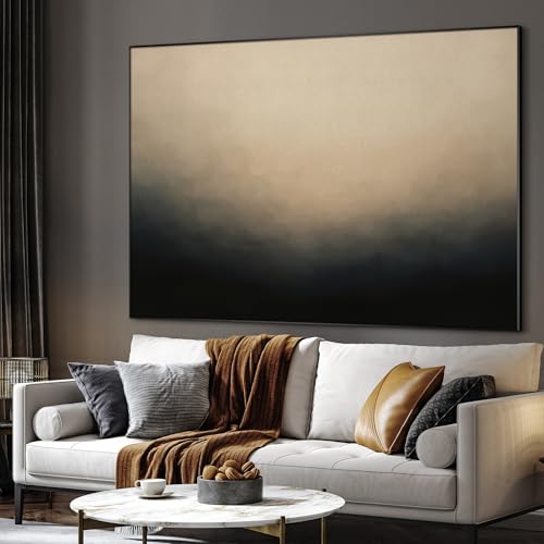 46"x60" Extra Large Framed Wall Art Soft Cream and Dark Abstract Landscape Illustration for Home Living Room Bedroom Decor