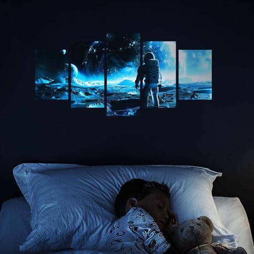 5 Pcs 3D Luminous Universe Astronaut Wall Stickers (5 Count)
