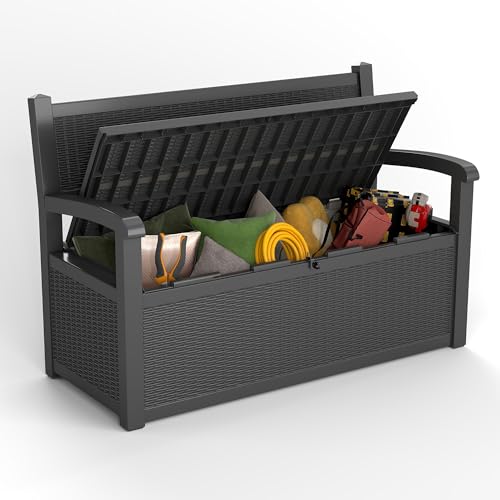 80 Gallon Outdoor Storage Bench Lockable Deck Box Outdoor Storage Box Waterproof for Patio