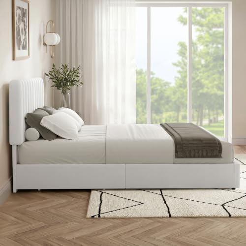 Full Size Upholstered Bed Frame with 4 Drawers and Headboard
