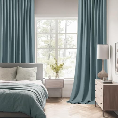 Greyish Blue Back Tab Blackout Curtains 52x90 Inch Long 2 Panels Set (2 Count)