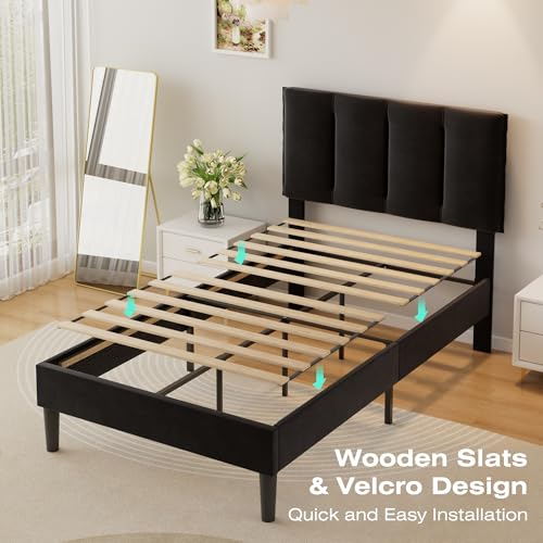 Twin Size Bed Frame with Upholstered Headboard