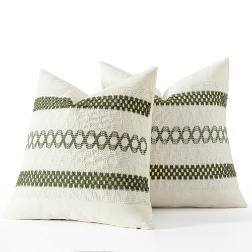 Set of 2 Moss Green Boho Decorative Pillow Covers 18x18 Inch (2 Count)