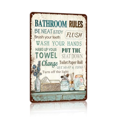 Farmhouse Bathroom Metal Tin Signs Rustic Flower Country Wall Art Decor