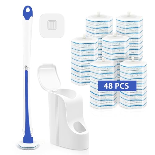 Disposable Toilet Brush with 48 Wand Cleaner Refills