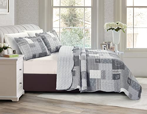 Grey Heart Love & Lace Floral Patchwork Quilt Set