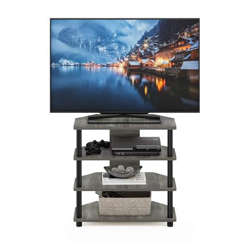Turn-N-Tube Easy Assembly 4-Tier Petite Entertainment Center / TV Stand / TV Unit / TV Desk, French Oak Grey/Black