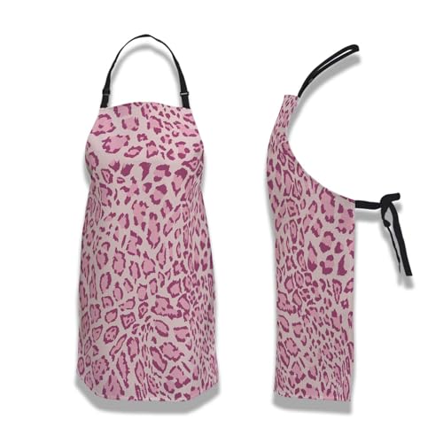 Chef Apron for Men Pink Leopard Funny Aprons for Women for Kitchen Cooking Restaurant BBQ Painting Crafting 27”
