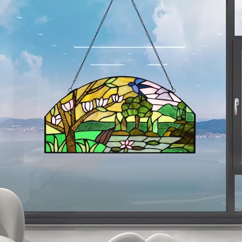Half Moon Stained Glass Window Hanging Tiffany Style 16" x 8" Half