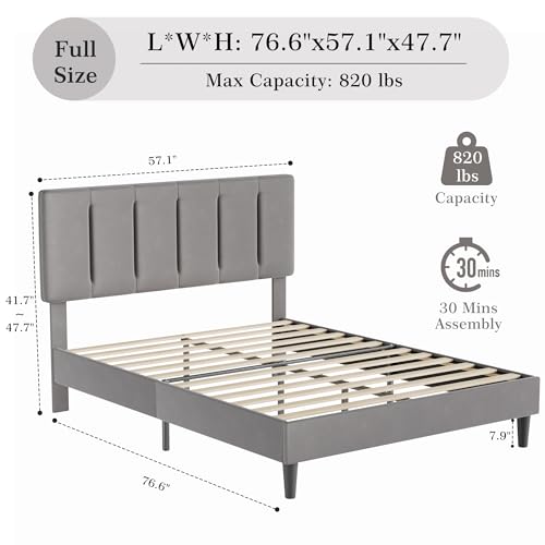 Full Size Bed Frame with Upholstered Headboard