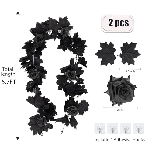 Black Artificial Flower Garland Fake Rose Vines Hanging Rose Vines