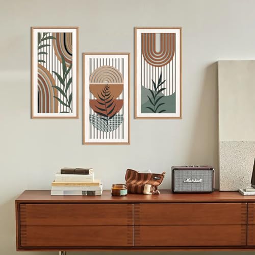 Boho Wood Wall Art Framed 8x16 Inch Set of 3 Mid