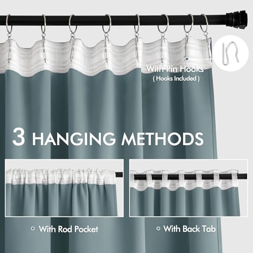 Greyish Blue Back Tab Blackout Curtains 52x84 Inch Length 2 Panels (2 Count)