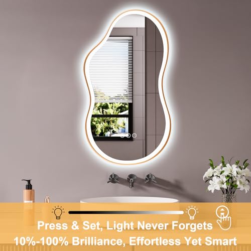 20''x36'' Irregular LED Bathroom Mirror with Lights & Gold Frame