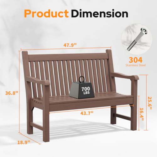 2 Person Outdoor Bench with 700 Lbs Weight Capacity