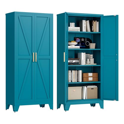 71'' Farmhouse Metal Storage Cabinet with Barn Doors