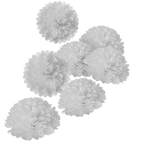 10" White Tissue Pom Poms DIY Tissue Paper Flowers for Birthday Wedding Baby Shower Tea Party Dessert Table Decoration (18 Count)