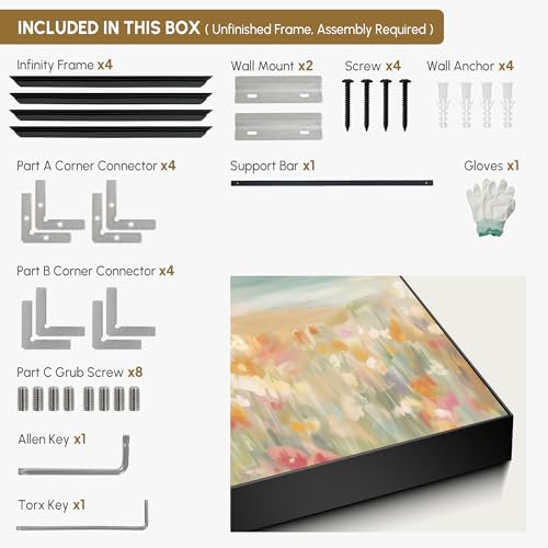 24"x46" Extra Large Framed Wall Art Coastal Flower Field with Sailing Boats Serene Landscape Illustration for Home Living Room Bedroom Decor