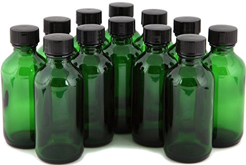 12, Green, 2 oz Glass Bottles, with Lids (12 Count)
