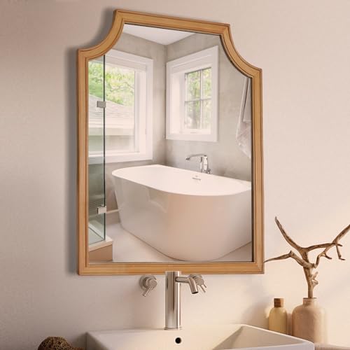 Scalloped Wood Mirror for Wall Decor 16x20 Inch Small Bathroom Vanity Rectangle Mirror for Hallway Bedroom Living Room