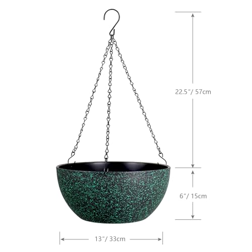 13inch Large Hanging Planters Pots for Outdoor Indoor Plants with Drainage Holes and Chain (2 Count)