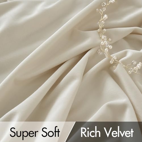 Cream Beige Velvet Pinch Pleat Blackout Curtains W52 X L108 Inches (2 Count)