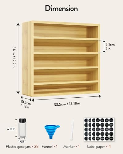 4 Tier Spice Rack Organizer for Cabinet with 28 Plastic Spice Jars