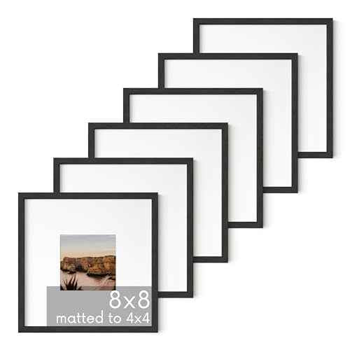 Solid Oak Wood 8”x8” Picture Frames Matted to 4”x4” Set of 6 (6 Count)