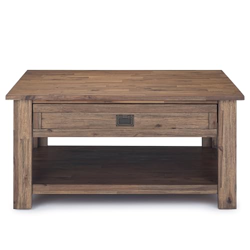 Monroe 38" Wide Solid Acacia Wood Square Coffee Table in Natural
