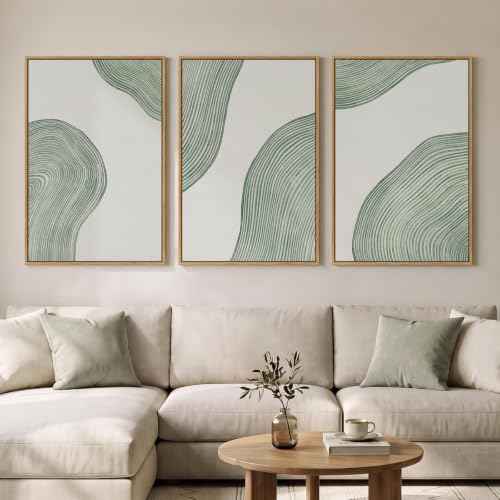 Large Framed Sage Green Abstract Wall Art for Living Room (3 Count)