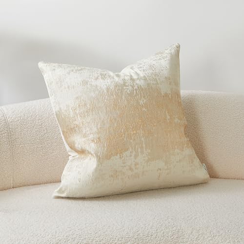 Cream Champagne Metallic Jacquard Throw Pillow Cover 20x20 Velvet Back Modern Glam Sofa Decor