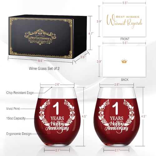 1 Years Happy Anniversary Wine Glass Set of 2 (2 Count)