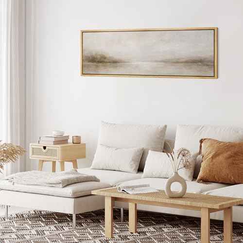 Large Framed Canvas Print Wall Art Misty Lake Landscape Antique Retro Fine Art Illustrations Decorative Colorful for Bedroom