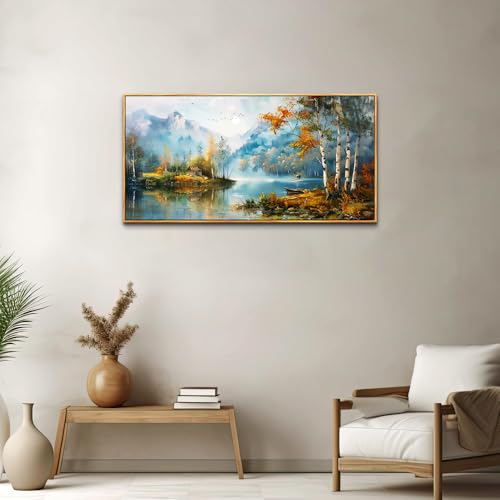 Wood Framed Canvas Wall Art For Living Room Wall Decor For Bedroom Office Wall Decoration Lake View Painting Tree Forest Pictures Artwork Room Aesthetic Home Decor Ready To Hang 20x40 In