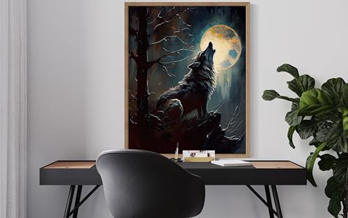 Wolf howling Wood Framed Poster Art Print