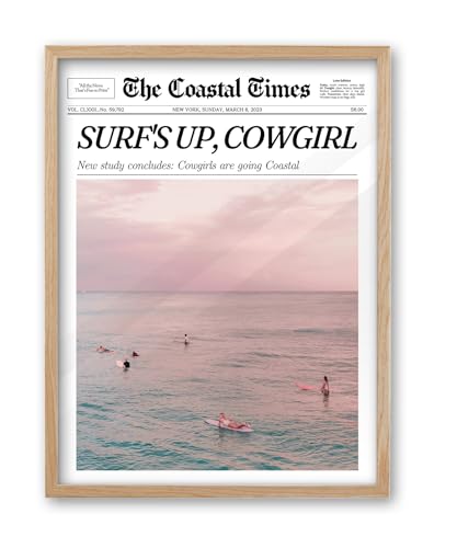 8x10in Surf’s Up Cowgirl Framed Newspaper Wall Art