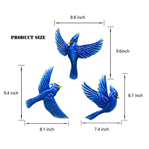 Metal Birds Wall Decoration Bird Wall Hanging Decor Outdoor Metal Wall Art Blue Bird Outdoor Decor Suitable for Living Room Bedroom Patio Kitchen Outdoor Fence Decoration 9 Inch (3 Count)