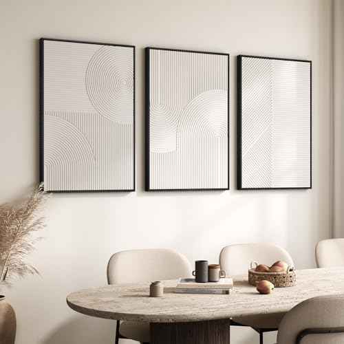 Large 3D Textured Modern White Abstract Wall Art for Living Room (3 Count)