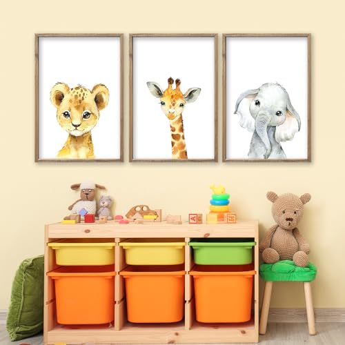Baby Safari Nursery Wall Art Decor 24x16 Inch Set of 3 Wood Framed