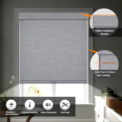 Blackout Roller Shades for Indoor Windows with Upgraded Cassette