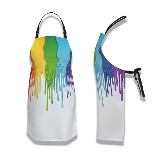 Cook Apron Women Rainbow Paint Border Fun Aprons for Men for Kitchen Cooking Restaurant BBQ Painting Crafting Gardening 27”