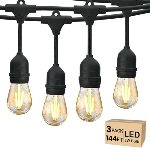 144 FT Outdoor String Lights 2W LED Outside Edison Waterproof ETL (144 Foot)