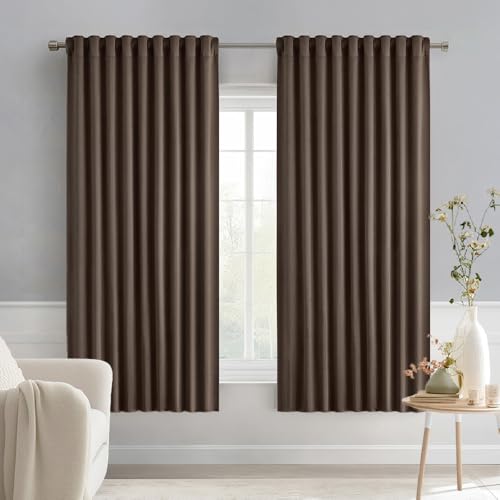 Chocolate Brown Back Tab Blackout Curtains 52"x63" Long 2 Panels Set (2 Count)
